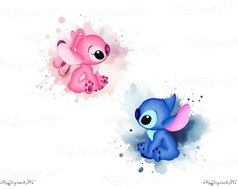 Stich und Engel Png-Bundle, Stich Clipart, Engel Drucke, Aquarell Png Desig, Paar Png, Familie Paar Clipart, Stich Digital