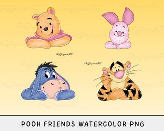 プーさんの友達の水彩画クリップアート、かわいい保育園PNG、家族旅行PNG、プーさんのクリップアート、家族旅行PNG、水彩昇華デザイン
