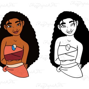 May include: A digital illustration of a cartoon character with long black hair, brown skin, and a pink and brown top. The character is smiling and has a blue gem on her chest. The background is white.