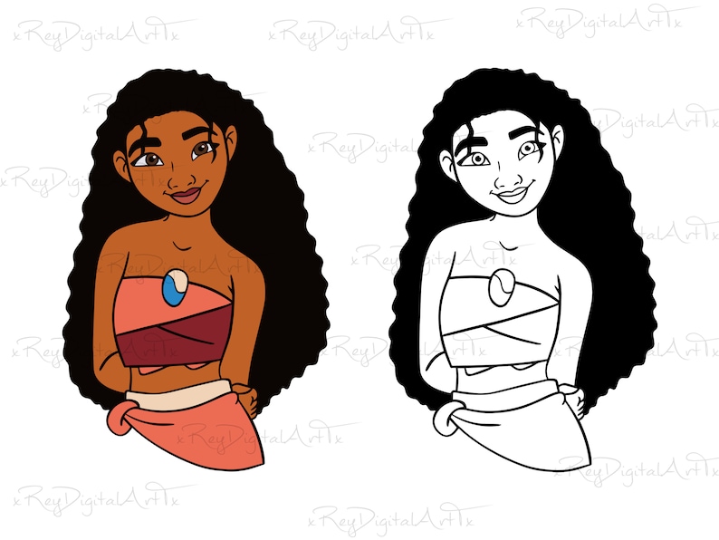 May include: A digital illustration of a cartoon character with long black hair, brown skin, and a pink and brown top. The character is smiling and has a blue gem on her chest. The background is white.