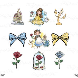 Clipart de La Bella y la Bestia, Bella PNG, Lazos de la Princesa Bella PNG, Clip art de Princesa, Archivo de sublimación de la Princesa Bella, Descarga digital
