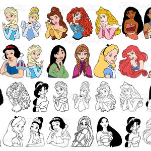 Princess Svg Bundle, Princess Silhouette Svg Files, Tiana Svg, Princess Clipart, Frozen Svg, Rapunzel Svg, Snow White Svg, Svg For Cricut