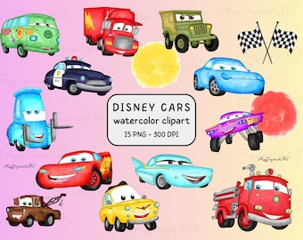 Cars Clipart, Watercolor Cars Png Bundle, Cars Printable, Cars Characters Clipart, Cars Birthday Cake Topper, Cars Party Clipart, Digital
