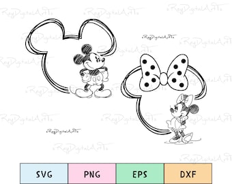 526 - ミッキーとミニーのスケッチ SVG、EPS、PNG - ミッキーとミニー