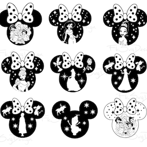 Bündel Maus Kopf Prinzessin Png, Prinzessin Digital Download mit Umrissen, Prinzessin Cut Files für Cricut, Prinzessin Clipart, Prinzessin Vektor