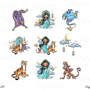 Princess Jasmine Png, Watercolor Jasmine Clipart, Princess Bow Png, Princess Print, Jasmine Digital Download, Arabian Princess, Kids Art