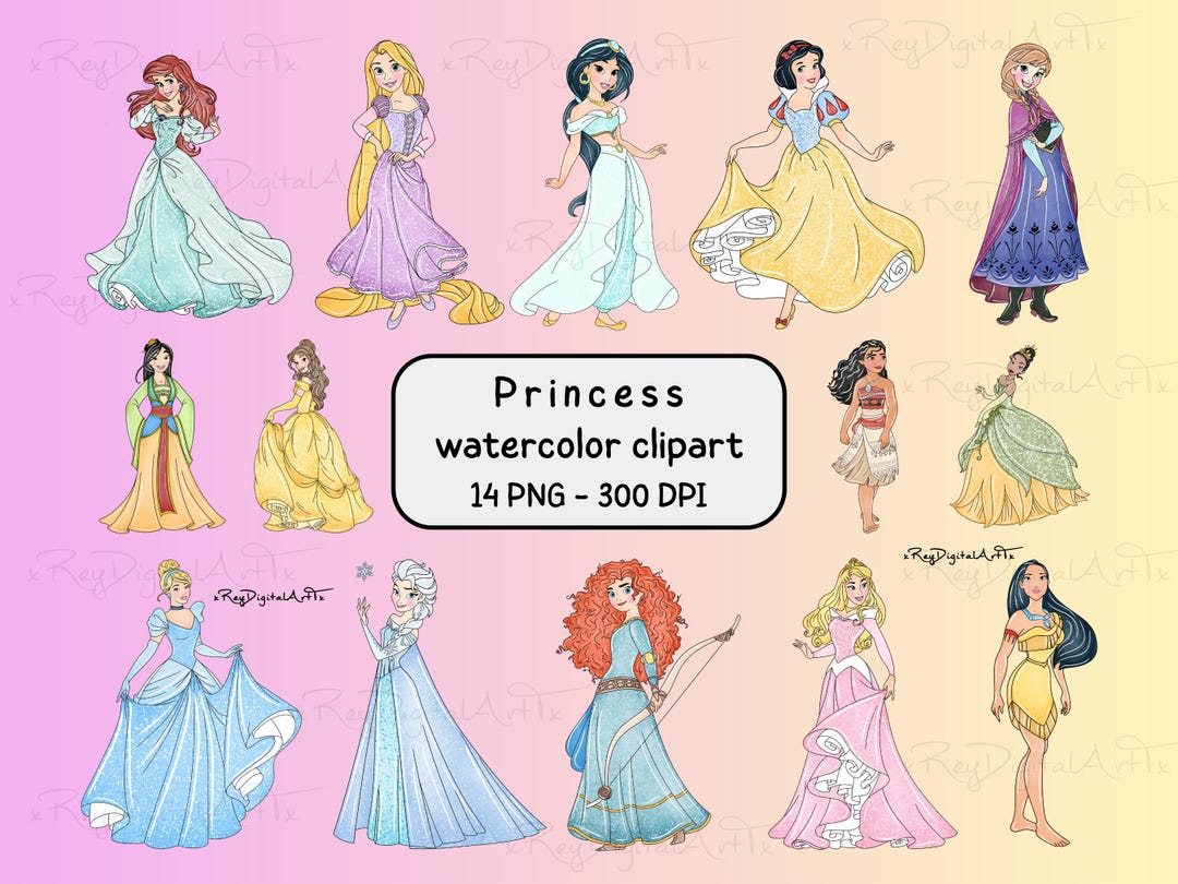Princess Watercolor Clipart Bundle, Fairy Tale Princess Digital Art ...