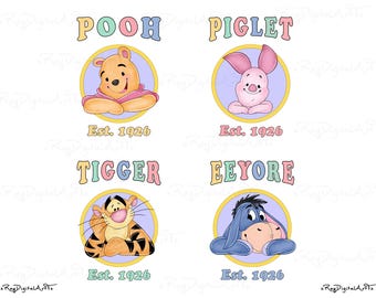 Vintage Pooh Friends Png Bundle, Honey Bear Est Co 1926 Png, Family Trip Png, Family Vacation Png, Pooh and Friends Clipart, Digital Files