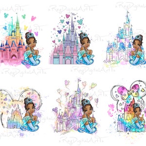 Princess Tiana Png Bundle, Tiana Png, Watercolor Princess Png, Princess Castle, Princess png, Princess clipart, Girls Squad Png