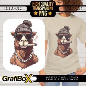 Hipster Camel Clipart PNG: Funny T-Shirt Design (Digital Download)