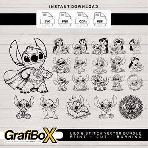 Stitch & Lilo SVG Cut Files PNG Print Ready Bundle: Cartoon Clipart for Cricut, Silhouette
