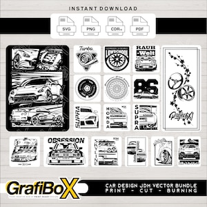 JDM Car Vector Bundle - SVG PNG PdF | Japanese Drift Car Designs for Cricut & Laser Cutting