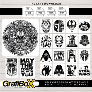 Pacchetto di file svg di Star Wars, clipart mandaloriani, png, svg, file di taglio di Darth Vader per Cricut e Silhouette, download immediato di file svg png cdr