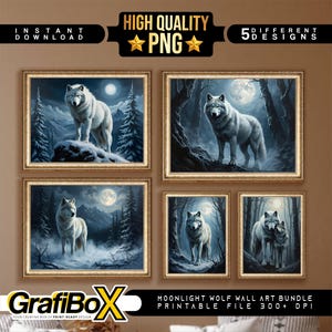 Moonlight Wolf Wall Art | Wild Animal Forest Poster Printable | Wolves in Night Landscape | 5 High Quality PNG | Instant Download
