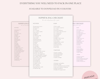 Hospital Bag Checklist Printable, Birth Bag Packing List, Pregnancy Checklist, New Baby Checklist, Labour Checklist, Instant Download PDF