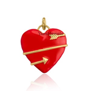 14k vergoldete rote Emaille Herz Designer Anhänger Schmuck