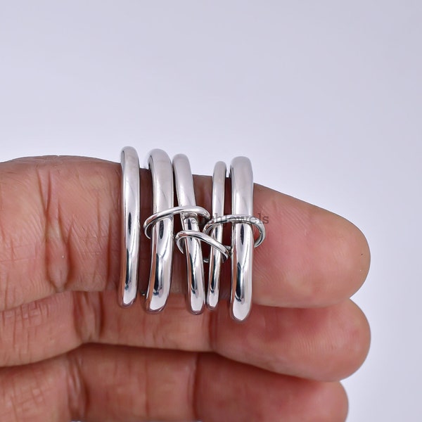 925 Sterling Silver Plain 5-Set Ring – Multi Connector Stack Band Jewelry