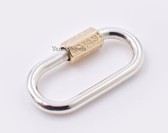 14K yellow gold engraving screw & silver wire carabiner lock jewelry