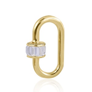 14K yellow gold white cubic zirconia baguette screw carabiner lock jewelry