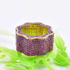 925 Silber Designer Ring Schmuck & Rubin grau vergoldet