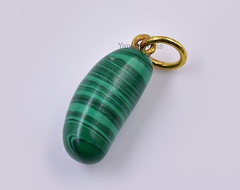 May include: A green malachite stone pendant with a gold-toned bail. The stone has a striped pattern.