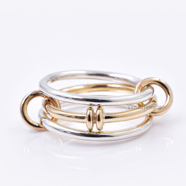 14K yellow gold and silver multi band ring plain link band ring jewelry