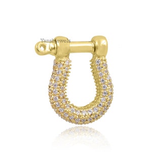 14K yellow gold plated CZ shackle carabiner lock jewelry