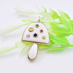 14k Yellow Gold Plated Mushroom Pendant White Agate Mushroom Pendant Jewelry