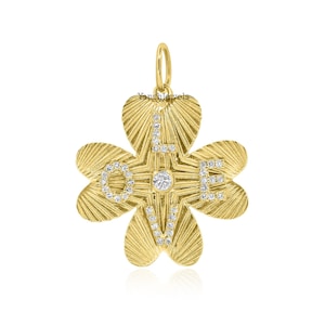 14k gold plated Single Cut diamond initial letter clover pendant jewelry