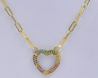 925 silver designer multi stone heart clasp lock necklace jewelry