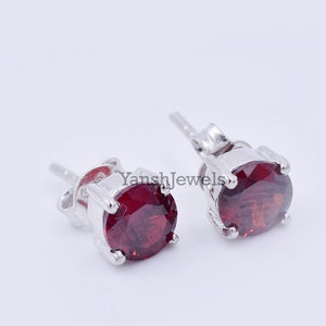 925 Sterling Silver Garnet Gemstone Push Back Stud Earring Jewelry