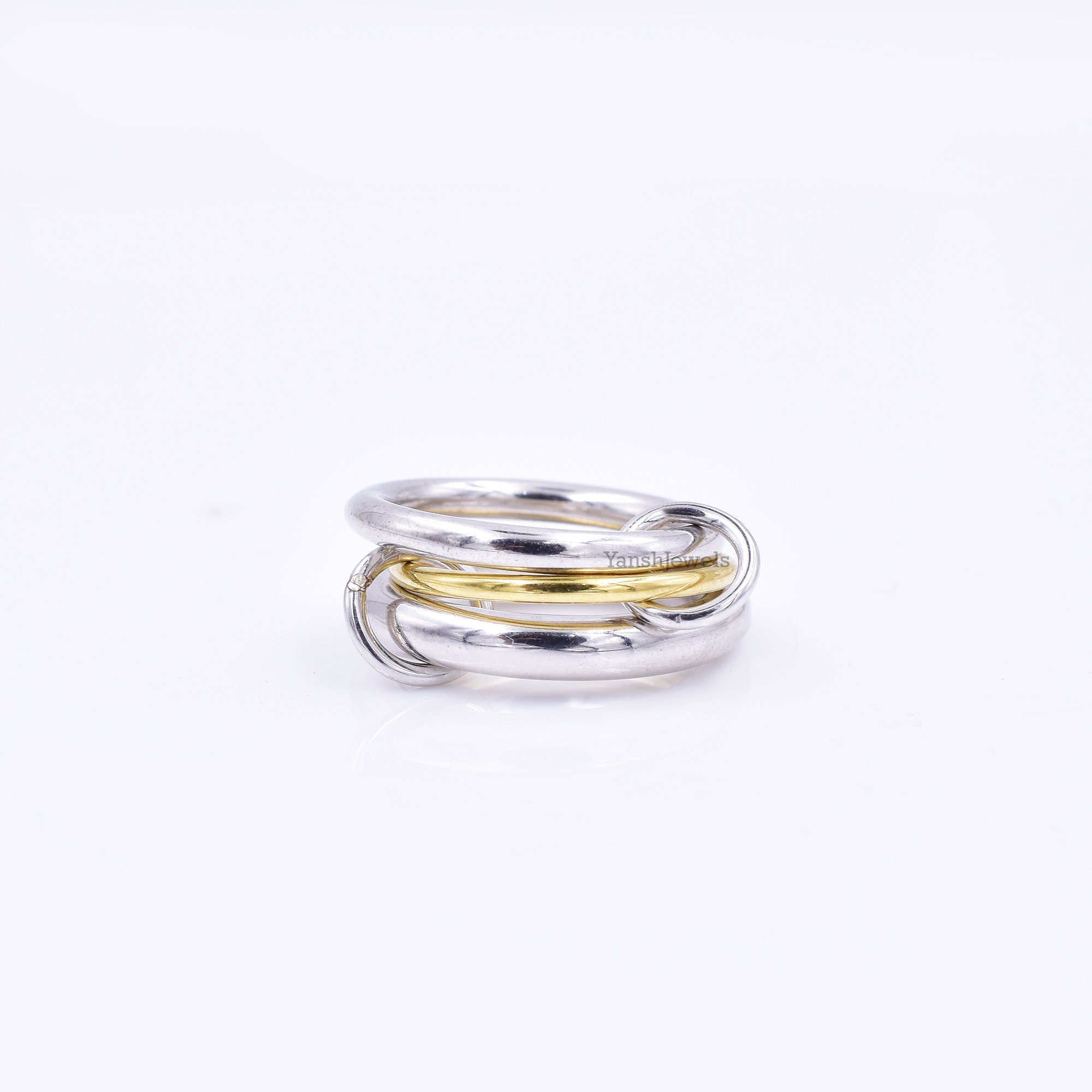 Stacking Rings with Connectors/Yellow Rose White gold 3 Bands with 2  connectors/3.3 mm Width Diamond Rings/Sean's Bundle of 3 Rings