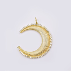 14k yellow Gold moon pendant, diamond pendant, half moon pendant Jewelry