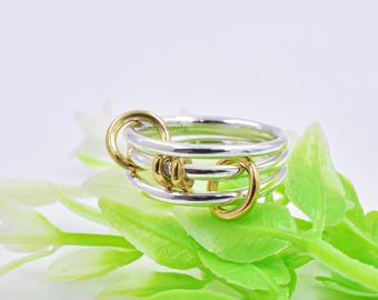 14K Yellow Gold Triple Set Ring – Multi-Link Band Connector Style jewelry