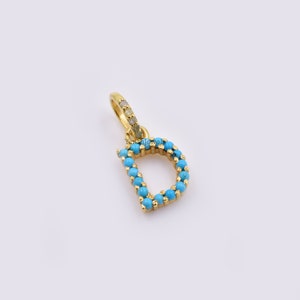 Charms de oro de 14k, charms de letras turquesas, charms de letras, charms de letras para mujer, charms de letras chapados en oro