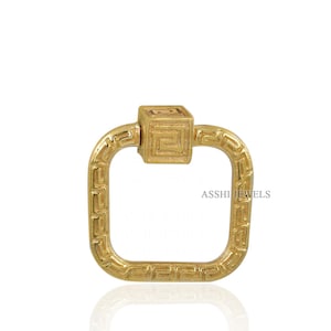 14K Solid yellow Gold meander square carabiner lock jewelry