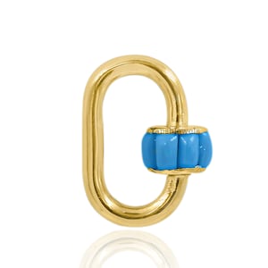 14K yellow gold plated turquoise baguette screw carabiner lock jewelry