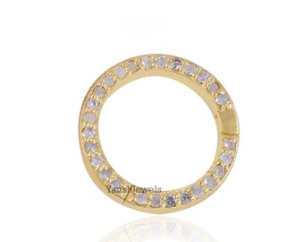 14K yellow gold pave diamond round clasp lock jewelry