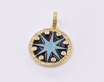 14k Gold Star Diamond Pendant, Enamel Celestial Jewelry