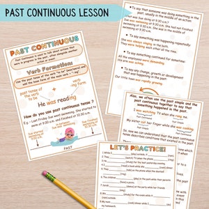 Lección pasada continua y hojas de trabajo para niños, aprendizaje de verbos, tiempos gramaticales en inglés, partes del discurso, recursos curriculares para educación en el hogar
