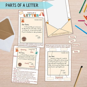 Cómo escribir una carta Kit de aprendizaje para niños, Lección de actividad, Artes del lenguaje de habilidades para la vida Partes de una carta, Escritura creativa, Educación en el hogar imprimible