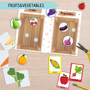 Cartes mémoire fruits et légumes et activité de tri, jeu d'association pour tout-petits, légumes d'apprentissage amusants, activité de fruits, école à la maison imprimable
