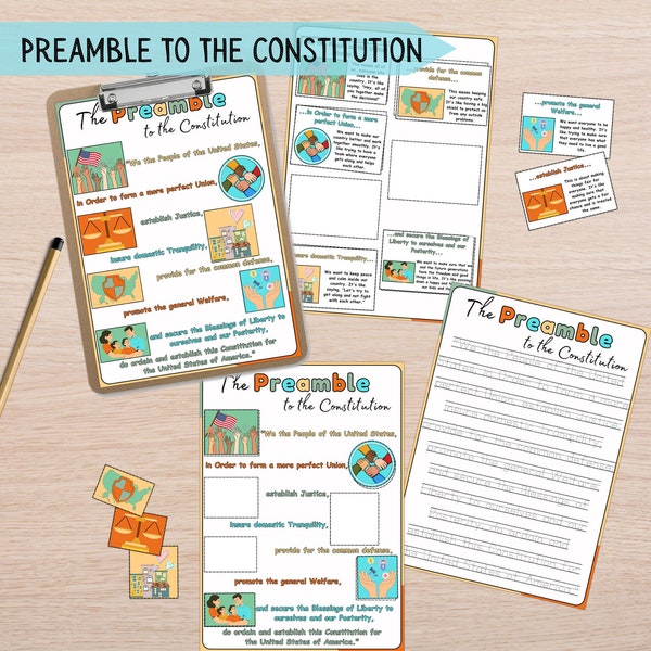 Constitution Kids Activity Lesson, We the People The Preamble to the Constitution, Homeschool Education Patriotic, Civics & American History