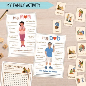 Meine Familie Aktivitätslektion für Kinder und Kleinkinder, Über meine Mama und Papa, Familienmitglieder Karteikarten, Meine Familie zeichnen, Vorschule und Kindergarten