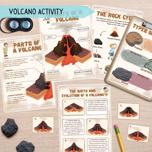 Lição de atividade vulcânica para crianças, Geologia de tipos de rochas, Estudo de unidade de vulcão Ciências da geografia da terra, Erupção de lava vulcânica Educacional para impressão