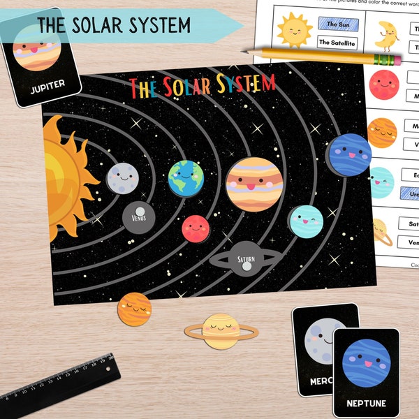 Kit éducatif du système solaire - Feuilles de travail imprimables, activité et flashcards, science Montessori, apprentissage de l'espace, activité des planètes d'astronomie