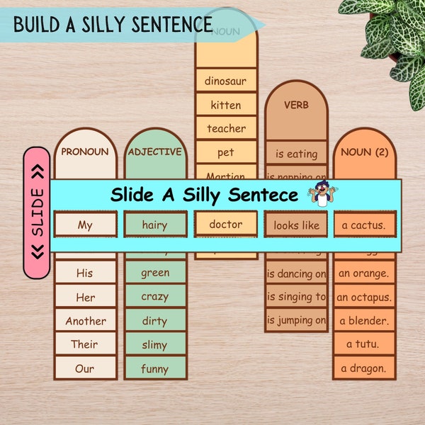 Build A Silly Sentence - Kids Activity, Parts of Speech Game, Early Reading, Fun Grammar for Toddlers, Pre-K, Montessori Homeschool Learning