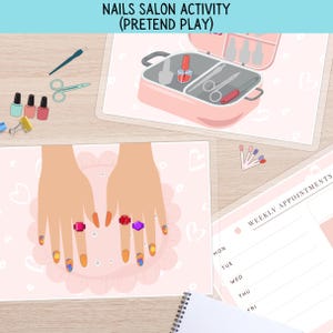 Girl Nail Salon Dramatic Play, Manicure Kids Printable Activity, Girls Sleepover Game, Beauty Pretend Play, Kid Fun Gift, Girly Paper Nails