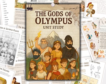 Estudio de unidad sobre los dioses griegos / Lecciones y actividades sobre la mitología de la antigua Grecia / Hojas de trabajo imprimibles de historia y alfabetización