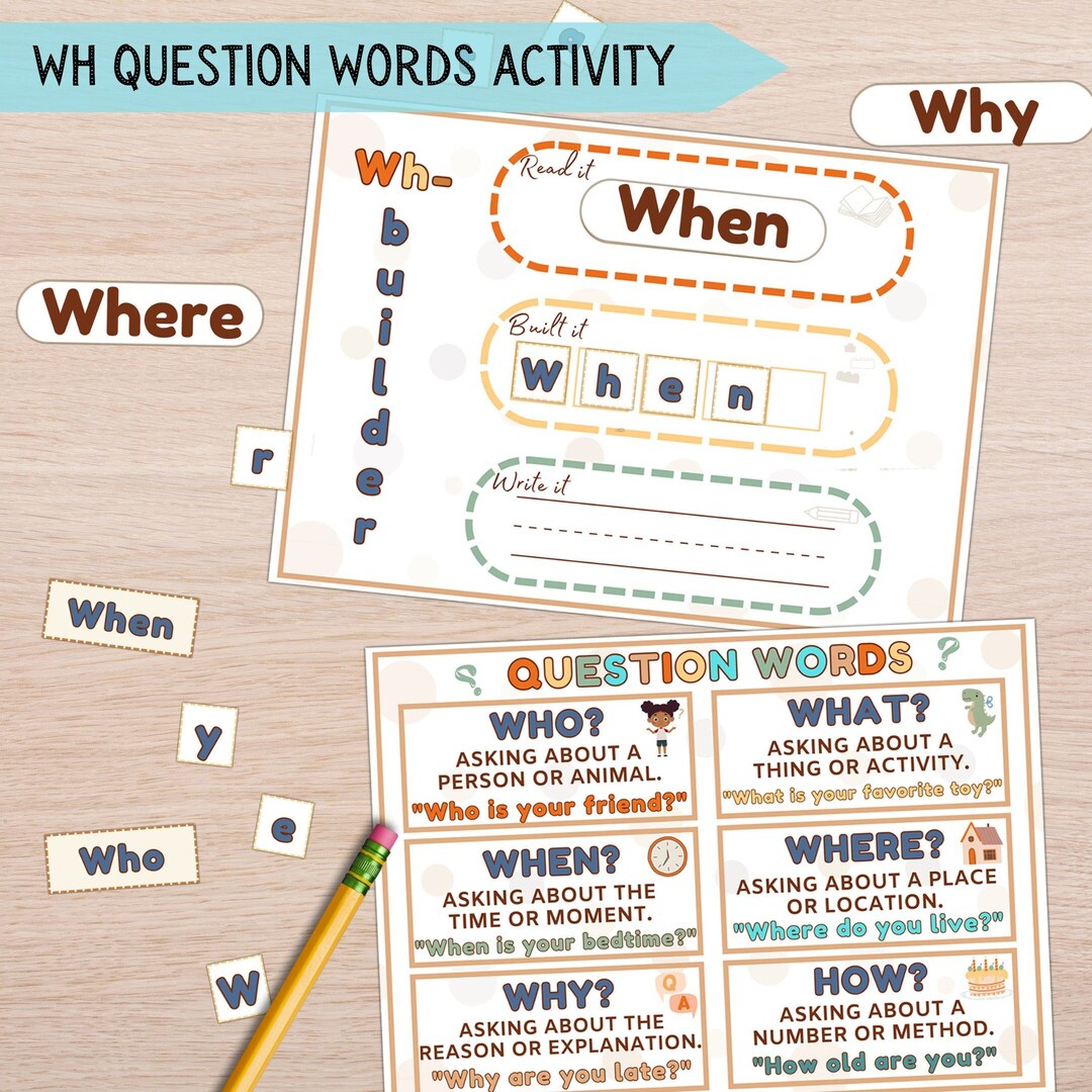 WH Question Words Activity, Who What Where Grammar Exercises, English